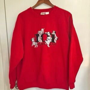 The Disney Store Embroidered 101 Dalmatians Red Sweatshirt Long Sleeves Sz: XL